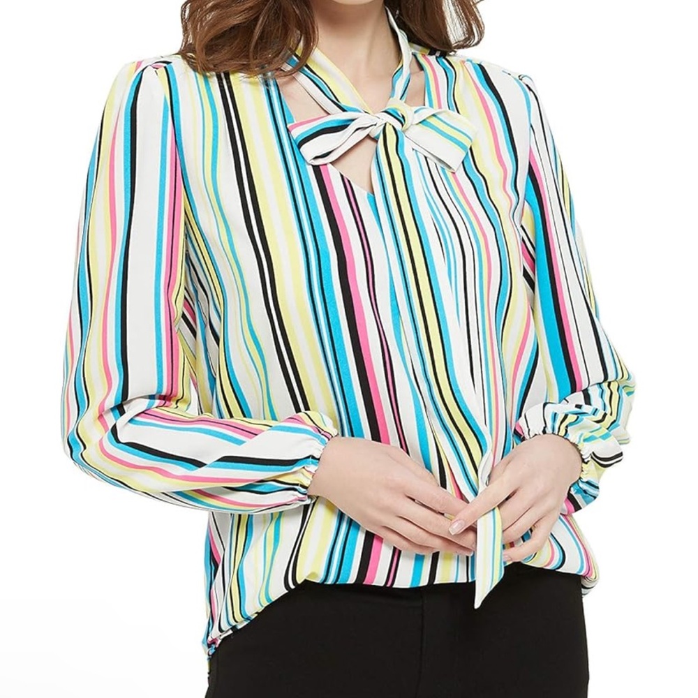 V Neck with Long Sleeves, Striped Blouse